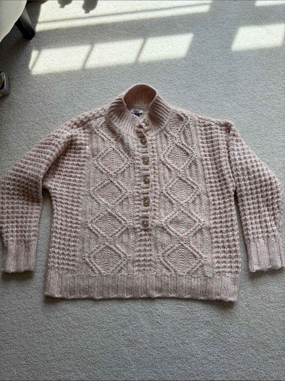 American Eagle size L Cozy Cable Knit Half-Button Sweater - Blush Pink oversized